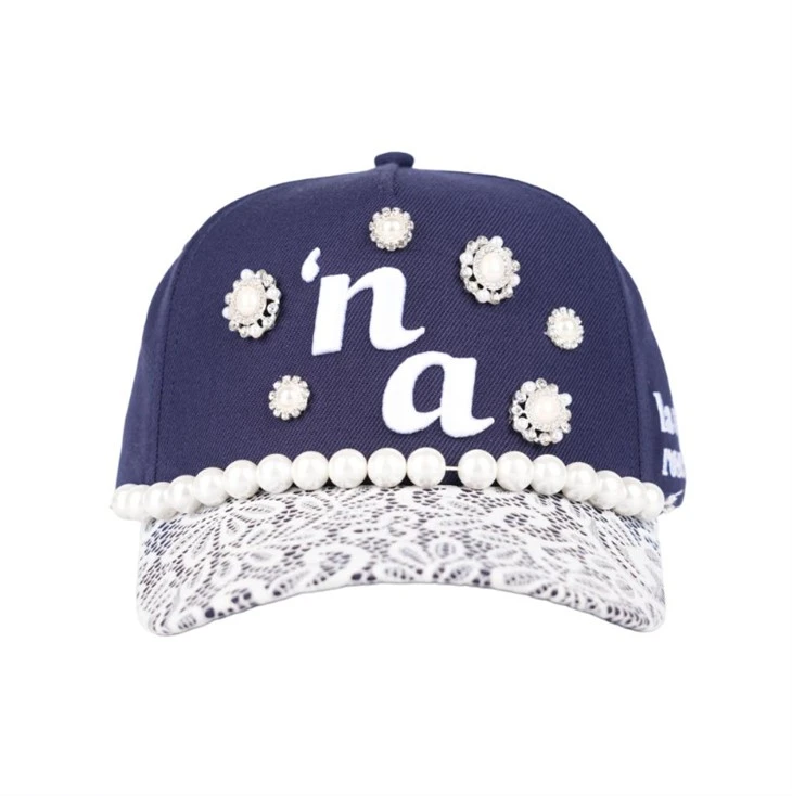 TCAP China 5 Panel Wool Blend Lace Hat Exquisite Pearl Chain Baseball Hat best